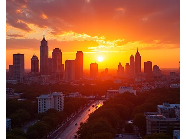 Vibrant Austin downtown skyline at sunset with music notes emanating from buildings