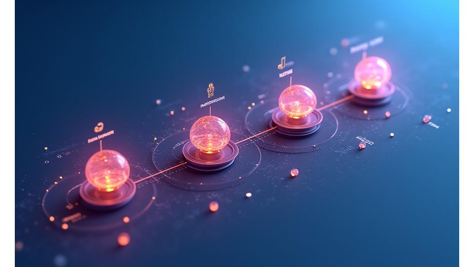 Detailed digital timeline graphic showing phases of technology integration for a festival, with icons for planning, setup, live support, and post-event analysis.
