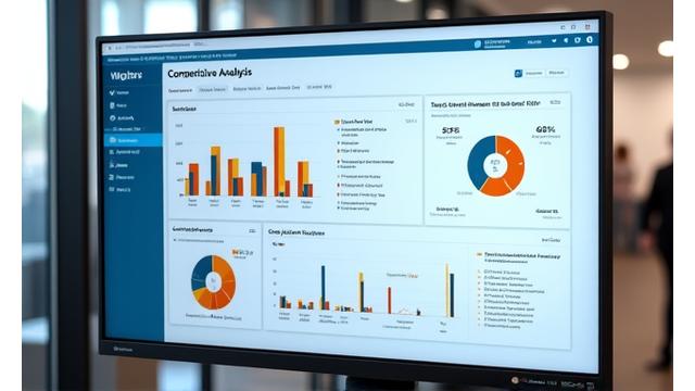 A dashboard displaying competitive market analysis with graphs and charts, showing market share and competitor positioning.