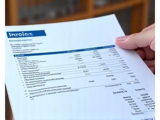 Close-up on an invoice showing financial details and terms.