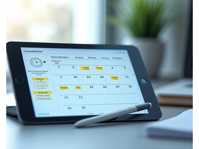 A calendar interface displaying available slots for booking a consultation, highlighting efficiency