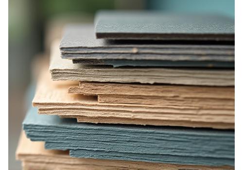 Close-up of recycled plastic panels and reclaimed wood, ready for stage construction.