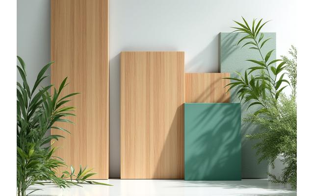 Image showing sustainable construction materials like bamboo and recycled plastics being used in a stage design model.