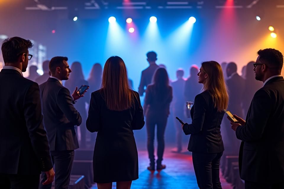 Business professionals networking in a sophisticated, exclusive lounge setting at a festival, indicating corporate VIP engagement.